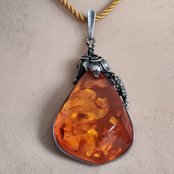 Stunning Genuine Baltic Amber Pendant Art Nouveau style Sterling Silver 925 - Picture 4 of 16
